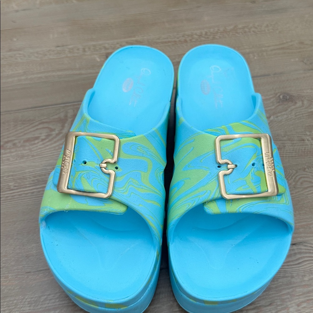 DR. SCHOLL'S  Original Goals Platform Slide Sandal - angel blue sz 8 - Picture 3 of 5